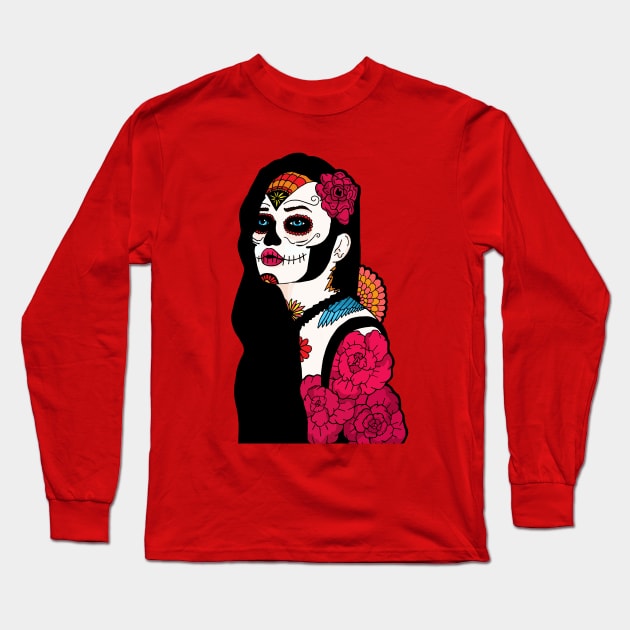 Sugar skull girl Long Sleeve T-Shirt by Swadeillustrations